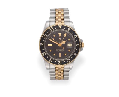 A Steel and Gold Automatic Calendar Centre Seconds Dual Time Zone ''Nipple Dial'' Wristwatch, signed Rolex, Oyster Perpetual,