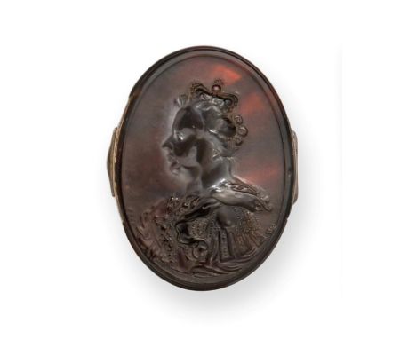 A Queen Anne Silver-Mounted Pressed-Tortoiseshell Snuff-Box, by John Obrisset, Circa 1705, oval, the hinged cover pressed wit