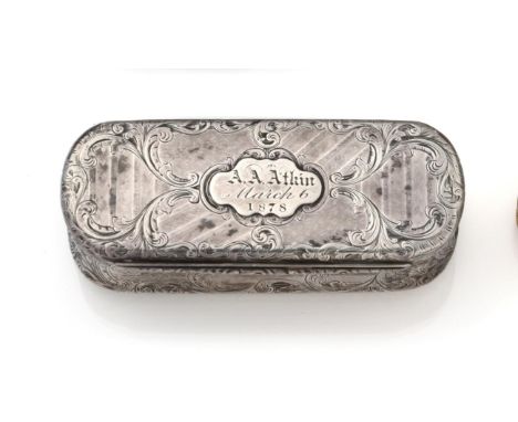 A Victorian Silver Snuff-Box, by Edward Smith, Birmingham, Circa 1850, oblong and with rounded corners and concave sides, eng