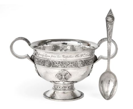 A George V Silver Christening-Bowl and Spoon, by the Goldsmiths and Silversmiths Co. Ltd., London, 1929, the bowl in the form