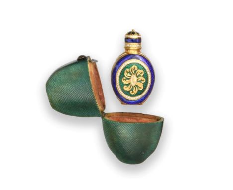 A George III Gold and Enamel Scent-Bottle, Almost Certainly Incuse Maker's Mark IH or JH, London, Circa 1770, pear-shaped and