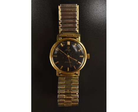 Omega - a vintage Seamaster automatic wristwatch, black dial, gilt block baton markers, centre seconds, manual wind movement,
