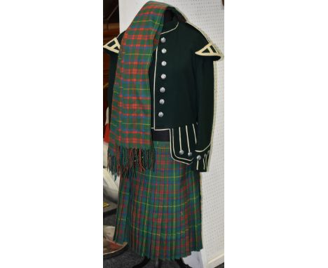 Textiles - costume, a traditional Scottish wool jacket and tartan kilt with sash, Hugh Macpherson, West Maitland Street, Edin