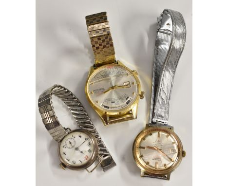 Watches - a vintage oversized Interpol multi year 17 jewel  manual wind wristwatch, steel dial, tower block batons, rolling c