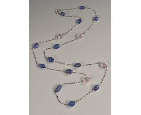 A contemporary modern design purple and pink quartz bubble bead necklace,inset white gold necklace, inset with thirteen indiv