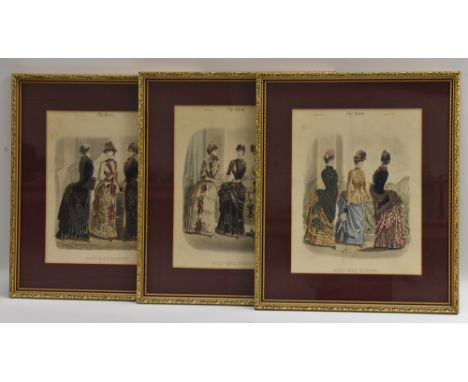A quantity of 19th Century fashion plates, Latest Paris Fashions, depicting fashionable outfits of the day for ladies, framed