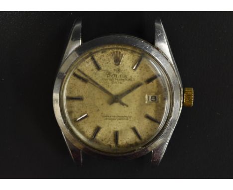 Rolex a vintage 1970s oyster perpetual datejust wristwatch head, cream dial, block baron markers, centre seconds, 1570 automa