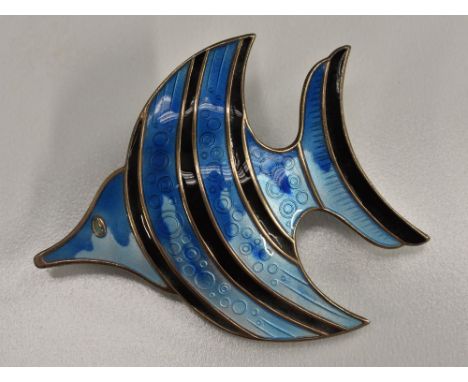 A mid 20th century Norwegian enamelled silver angel fish brooch, Willy Winneas for David Andersen, gold wash, stamped DA scal