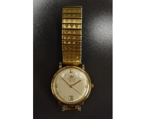 Marvin - a vintage 1960s gentleman's agenda 9ct gold cased wristwatch, silvered dial, stylized numerals and baton markers, da