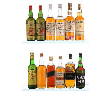  	 		The Kings Legend, Ainsleys 		2x75cl 		VAT 69 		4.5 Quart 		Johnny Walker Black Label Extra Special Old Scotch Whisky 		1