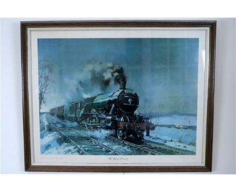 [ Railway ] A Terence Cuneo pencil signed print "The Flying Scotsman", framed under glass, 91 x 72 cm