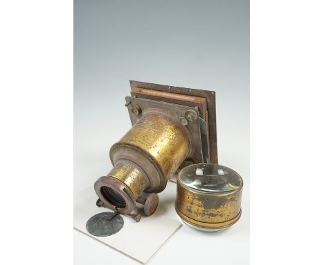 A Victorian magic lantern slide carrier and lens assembly together with a compound projection lens