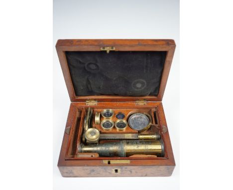 A late Georgian Cary Gould type "second size" portable compound monocular microscope, in lacquered brass, having three altern