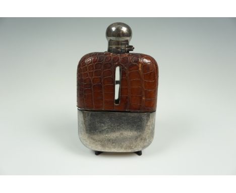 A late Victorian electroplate-mounted hip flask by James Dixon &amp; Sons of Sheffield, 16 cm