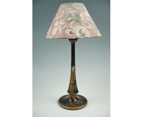 A turned and chinoiserie lacquered table lamp, 44 cm to socket 