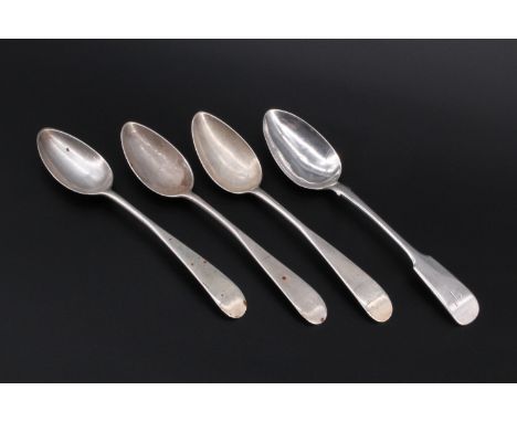 A set of three George III old English pattern Scottish silver table spoons, Robert Gray, Edinburgh, 1793 and a 19th Century S