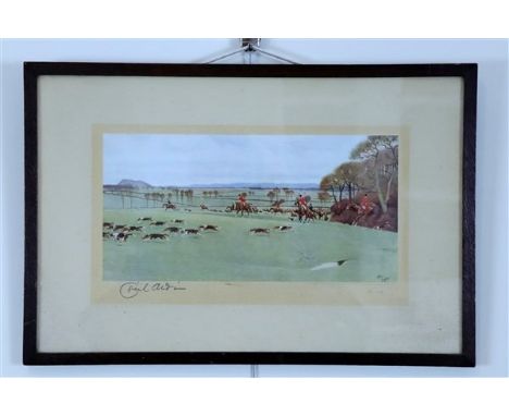 Cecil Aldin "The Cheshire Hunt, Away from Peckforton Wood", pencil signed print, framed under glass, 46 x 31 cm
