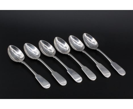 A set of six 19th Century provincial Scottish silver fiddle pattern table spoons, Alexander Mollison, Aberdeen, 197 g