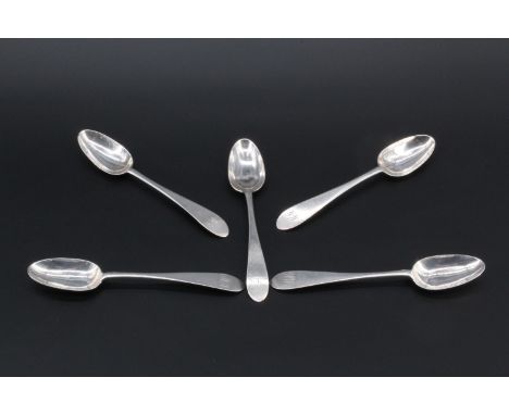 Five matching late 18th Century Scottish silver Celtic point teaspoons, David Marshall, Edinburgh, 66 g