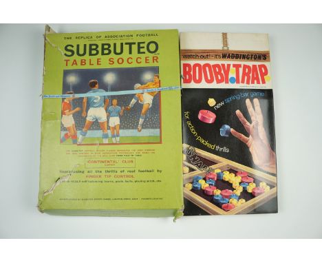 A group of vintage board games including Subbuteo, Monopoly and Booby Trap