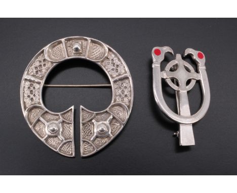 Scottish silver penannular brooch, cast, with Celtic knot-work decoration, Edinburgh, 1951, 52 mm wide, 21.43 g, and a Scotti