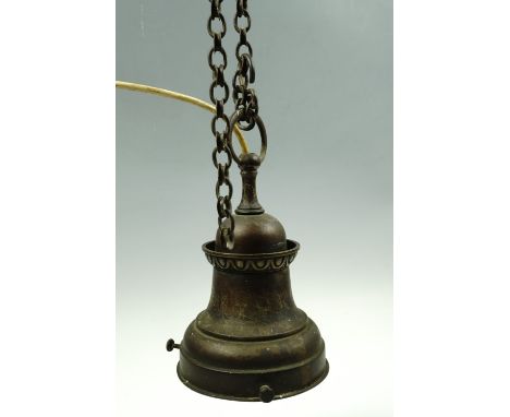 A early Twentieth Century brass pendant ceiling light mount, 25 cm tall - internal diameter 14 cm