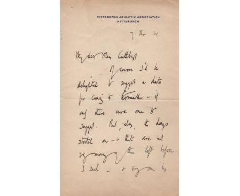 DE LA MARE WALTER: (1873-1956) English Poet & Novelist. A.L.S., Walter de la Mare, two pages, 8vo, Pittsburgh, 7th November 1