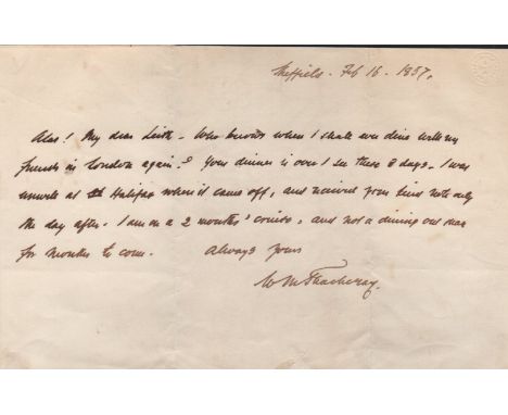 THACKERAY WILLIAM MAKEPEACE: (1811-1863) English Novelist of Vanity Fair (1847-48). A.L.S., W M Thackeray, in his sloping han