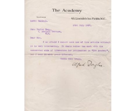 [WILDE OSCAR]:  DOUGLAS ALFRED: (1870-1945) English Author & Poet, the intimate friend and lover of Oscar Wilde. T.L.S., Alfr