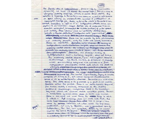 MURDOCH IRIS: (1919-1999) Irish-born Writer & Philosopher. Autograph manuscript, unsigned, one page (from a longer document),