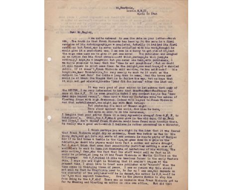RICHARDS FRANK: (1876-1961) English Writer, creator of Billy Bunter. T.L.S., Charles Hamilton (his real name), two pages, 4to
