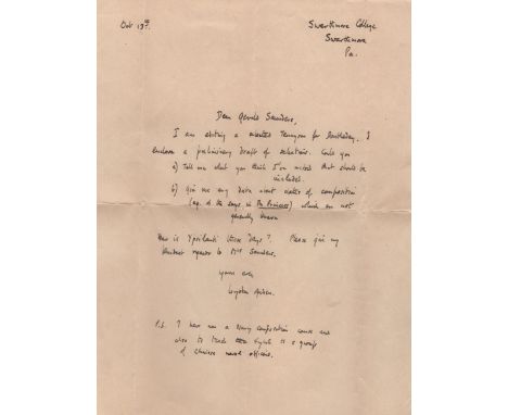 AUDEN W. H.: (1907-1973) Anglo-American Poet. A good A.L.S., Wystan Auden (a scarce form of the poet's signature), one page, 