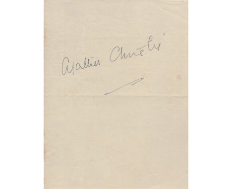 CHRISTIE AGATHA: (1890-1976) English Crime Novelist. A good vintage fountain pen ink signature ('Agatha Christie') on a plain