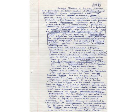 MURDOCH IRIS: (1919-1999) Irish-born Writer & Philosopher. Autograph manuscript, unsigned, one page (from a longer document),
