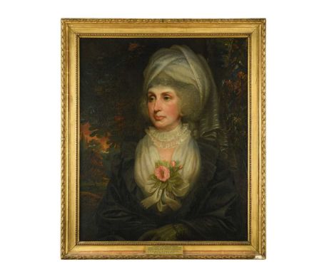 Portrait of Henrietta Jeaffreson (d. 1826) half-length, in black, wearing an elaborate turban and pink roses at her breastoil