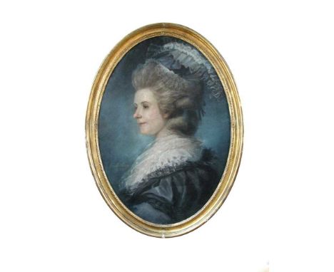 Portrait of a lady in a lace mob cap, grey dress and lace fichusigned 'Margt. King 1780' (lower left) and inscribed 'Margaret