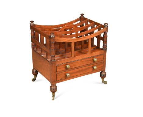 the four divisions above two frieze drawers and raised on ring turned legs with casters, 53 x 51 x 38cmProvenance:Landwade Ha