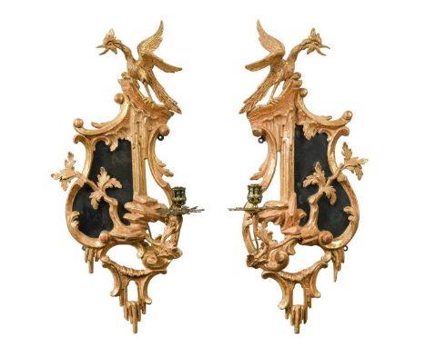 with fire bird surmount and single branch ormolu sconces,71cms highCondition report: Some light wear, re-gilded, general good