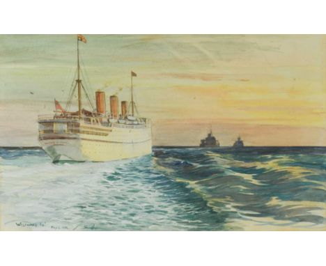 Westward Ho! - The Empress of Australia with two destroyers, the Royal visit to Canada, May 1939signed, dated and titled 'Wes