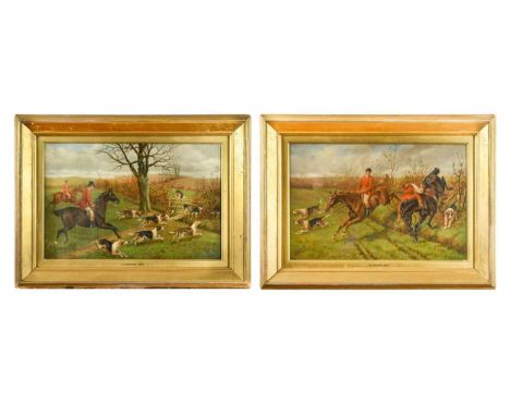 Hunting scenes - Approaching a gated ditch; and The fall at a ditchboth inscribed 'J. F. Herring'oil on canvas29 x 44cm, a pa