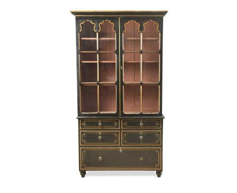 a pair of six pane doors above an arrangement of five drawers on turned legs,200 x 112 x 42cmCondition report: Light wear and