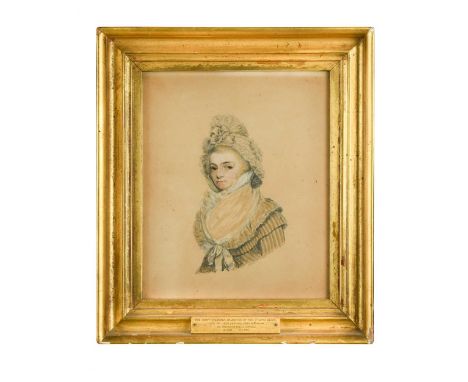 Portrait of the Hon. Rebecca Clive when Mrs Robinson (1761-1795), half-length, in a striped dress and high crimped bonnet;and