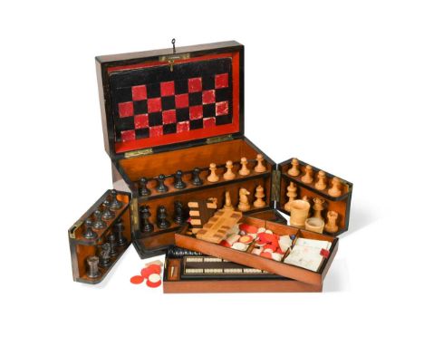 by Charles Henry, 22 King Street, Manchester, the fully fitted interior with folded leather chess board and three lift out tr