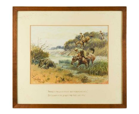 A Boar Hunt, Muttra, Indiasigned 'Snaffles / Muttra' (lower left) and inscribed 'There is a nalla in front but a boar as well