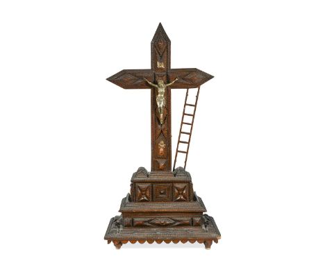 affixed with metal model of Christ and a ladder to his side,69cm high  