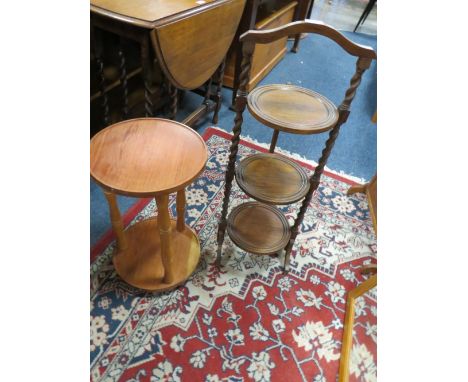 A VINTAGE OAK DUMB WAITER WOODEN STAND &amp; LAZY SUSAN