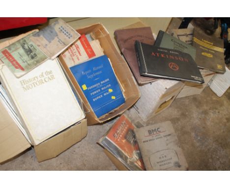 FOUR BOXES OF VINTAGE TRACTOR / CAR MANUALS AND BOOKS