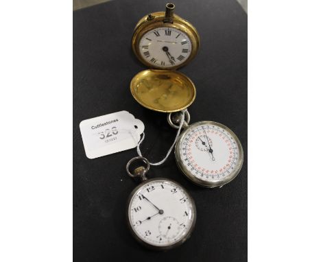 A HALLMARKED SILVER OPEN FACES, MANUAL WIND POCKET WATCH, TOGETHER WITH A BRASS LESTON'S PATENT LEVER BRASS FULL HUNTER POCKE
