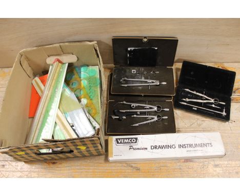 A BOX OF VINTAGE DRAWING EQUIPMENT