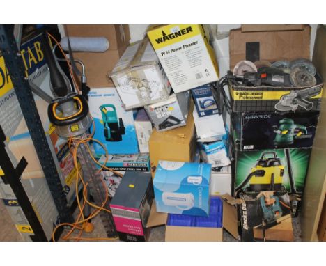 A LARGE SELECTION OF BOXED POWER TOOLS ETC TO INCLUDE POWER SAWS AND DISC CUTTERS